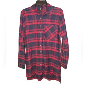 NWT! Forever 21 Navy & Red Plaid Button Down Shirt dress, Size Small, CABINCORE